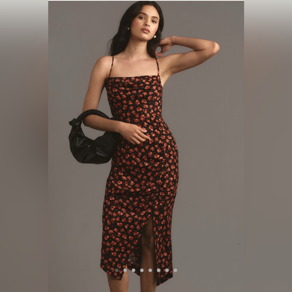 Anthropologie Black and Orange Floral Midi Dress